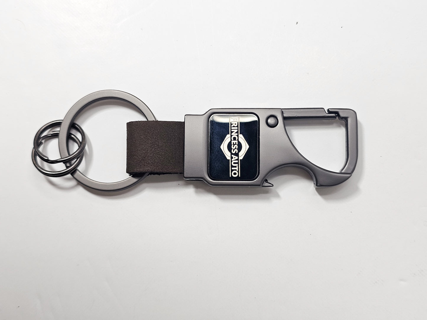 Keychain Carabiner clip With Leather Strap and Bottle Opener