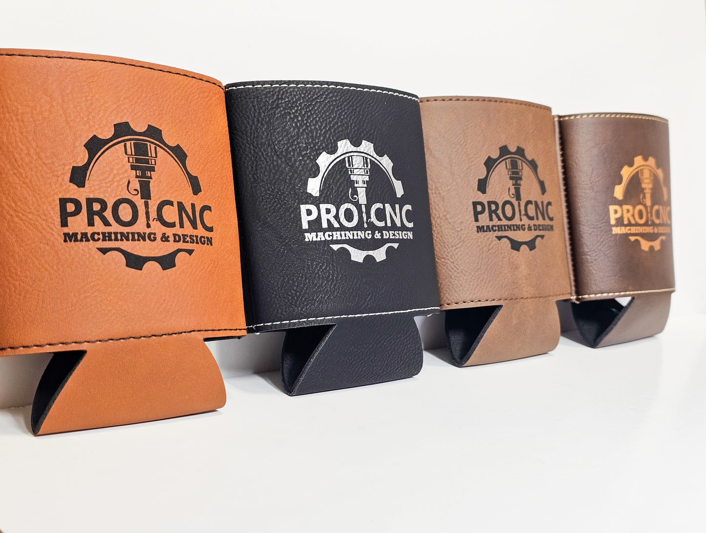 leather beverage coolie with laser logo for promotional giveaway