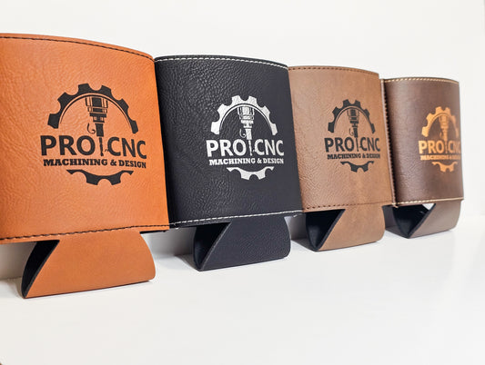 leather beverage coolie with laser logo for promotional giveaway