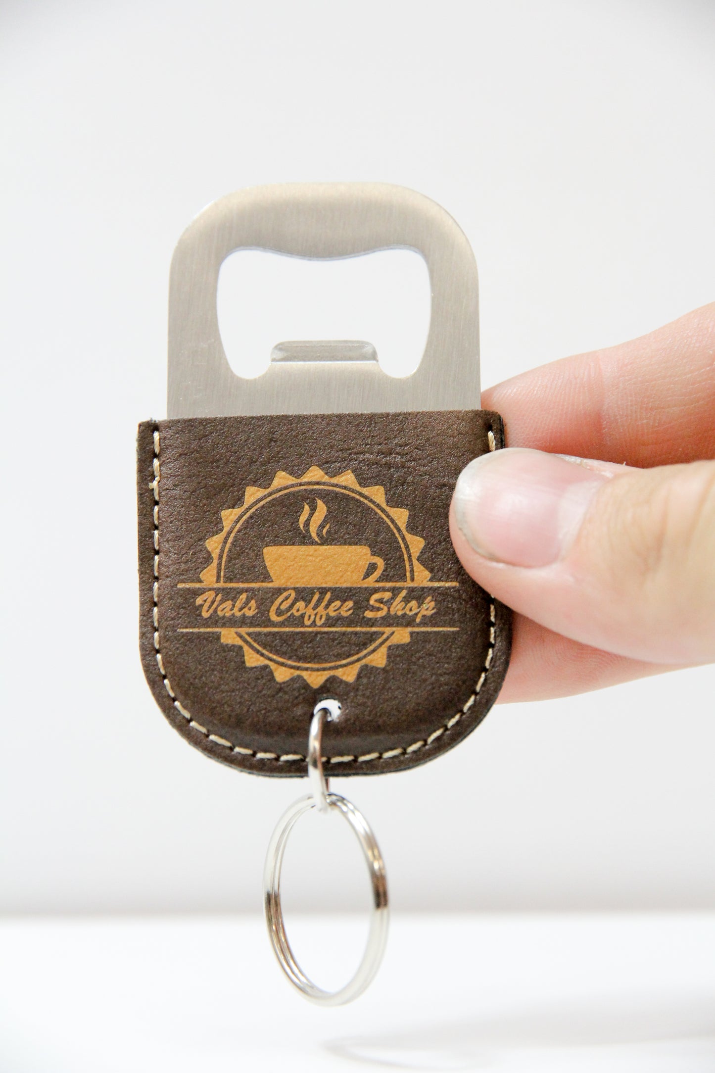 Beautiful Leatherette Round Bottle Opener Keychain