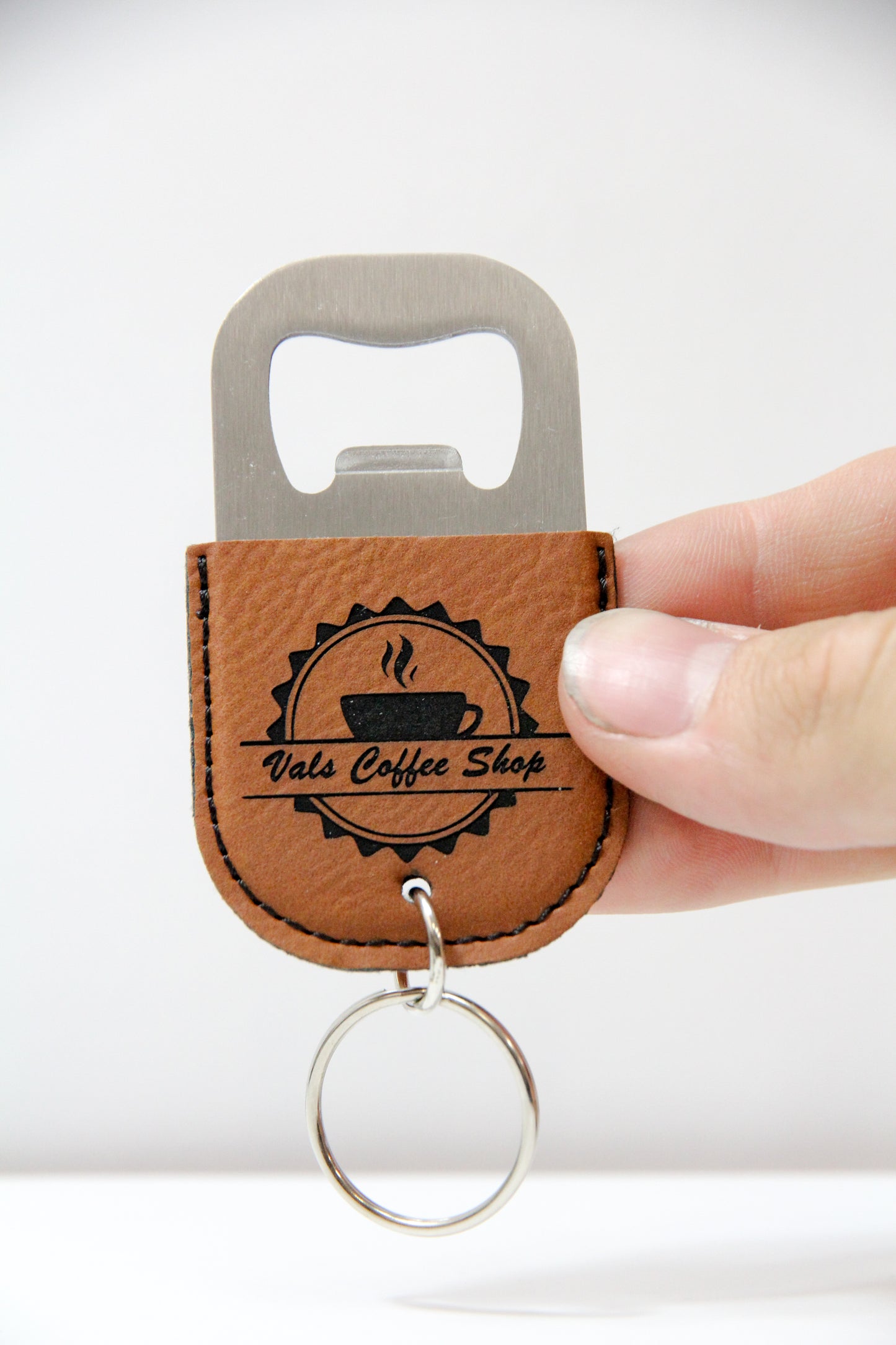 Beautiful Leatherette Round Bottle Opener Keychain