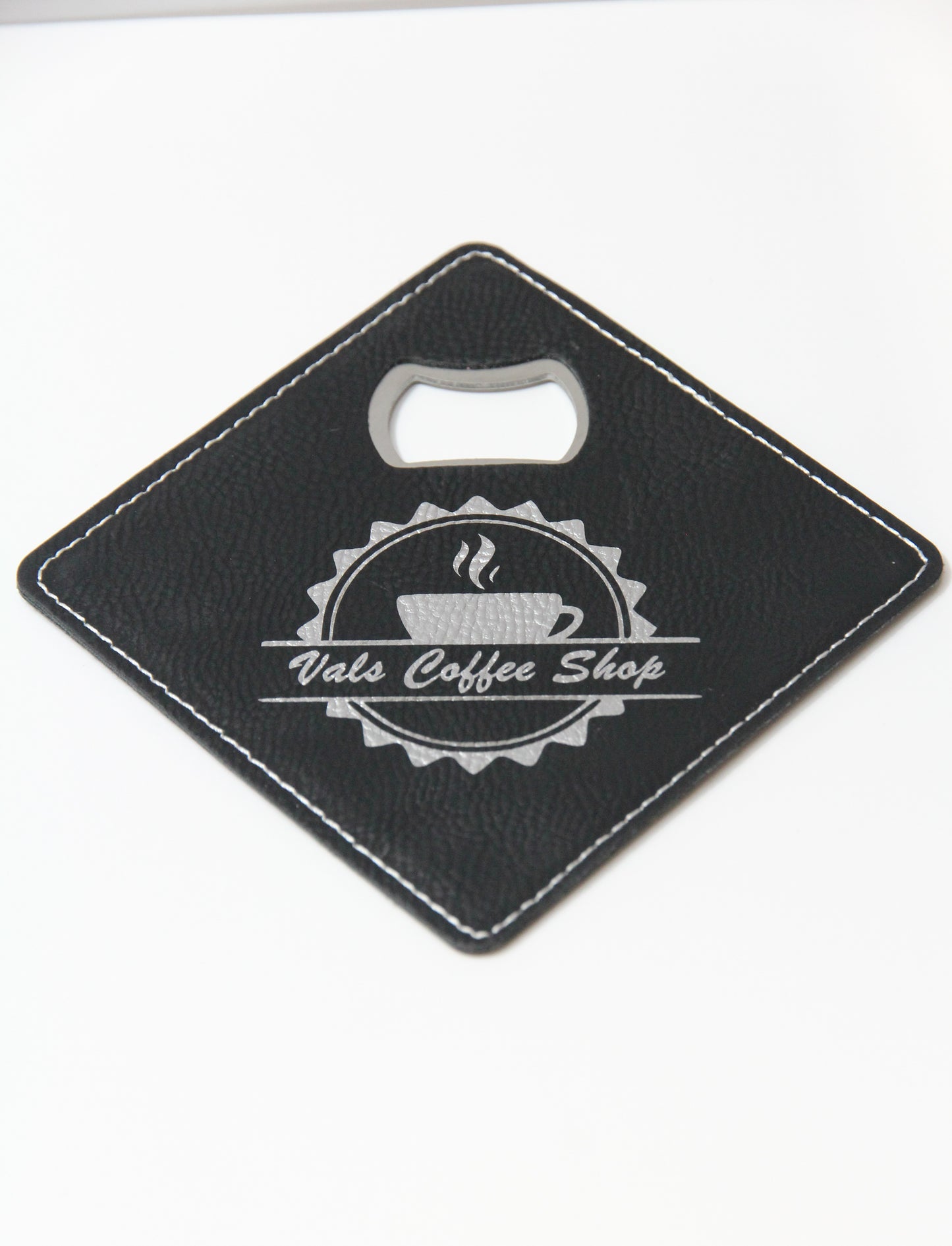 leather bottle opener coaster with custom laser logo