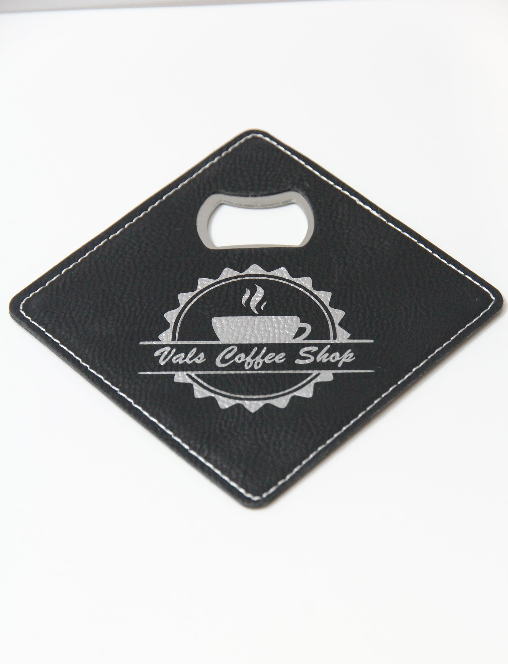 leather bottle opener coaster with custom laser logo