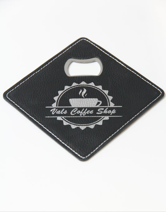 leather bottle opener coaster with custom laser logo