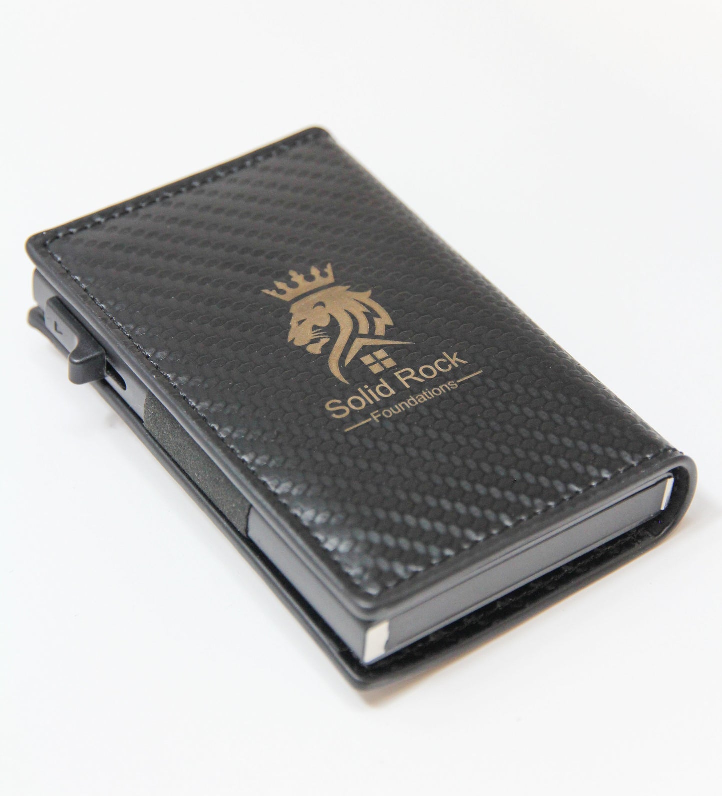 carbon fiber pop-up cardholder wallet with laser logo promotional item