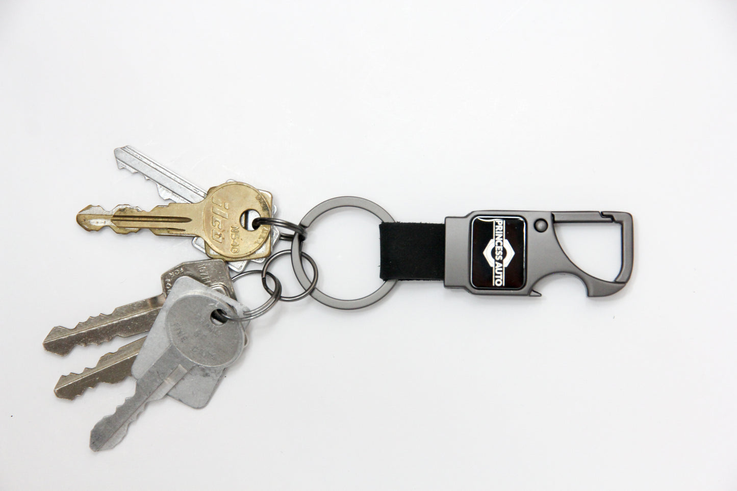 Keychain Carabiner clip With Leather Strap and Bottle Opener