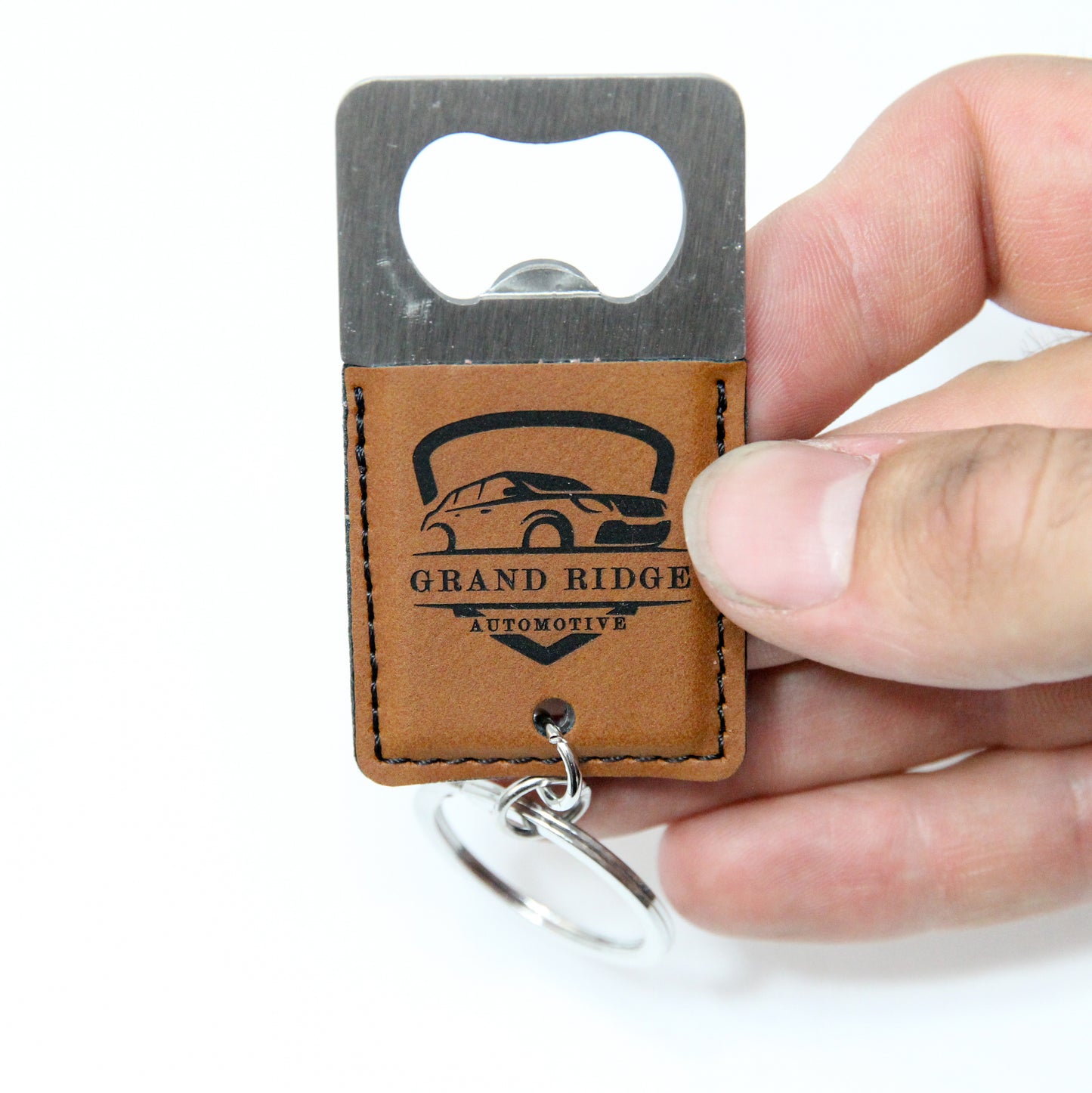 Square Leatherette Bottle Opener Keychain