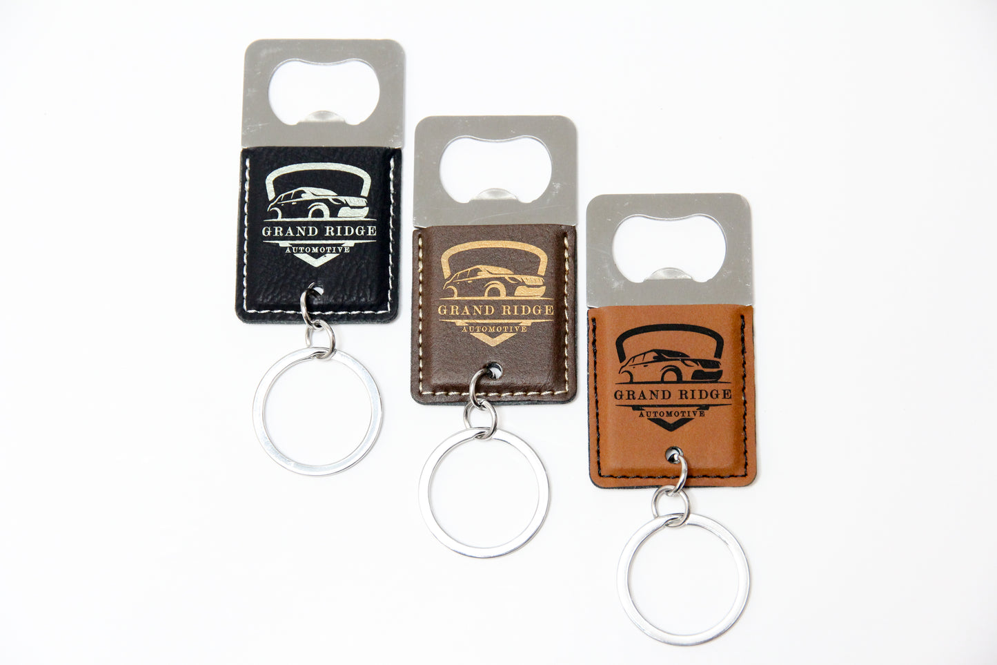 Square Leatherette Bottle Opener Keychain