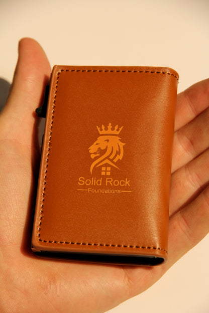 premium leather promotional pop-up wallet with laser logo
