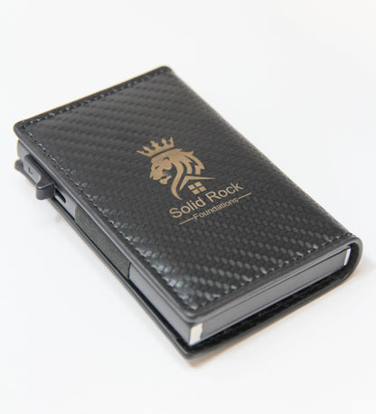 carbon fiber pop-up cardholder wallet with laser logo promotional item