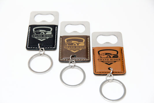 Square Leatherette Bottle Opener Keychain
