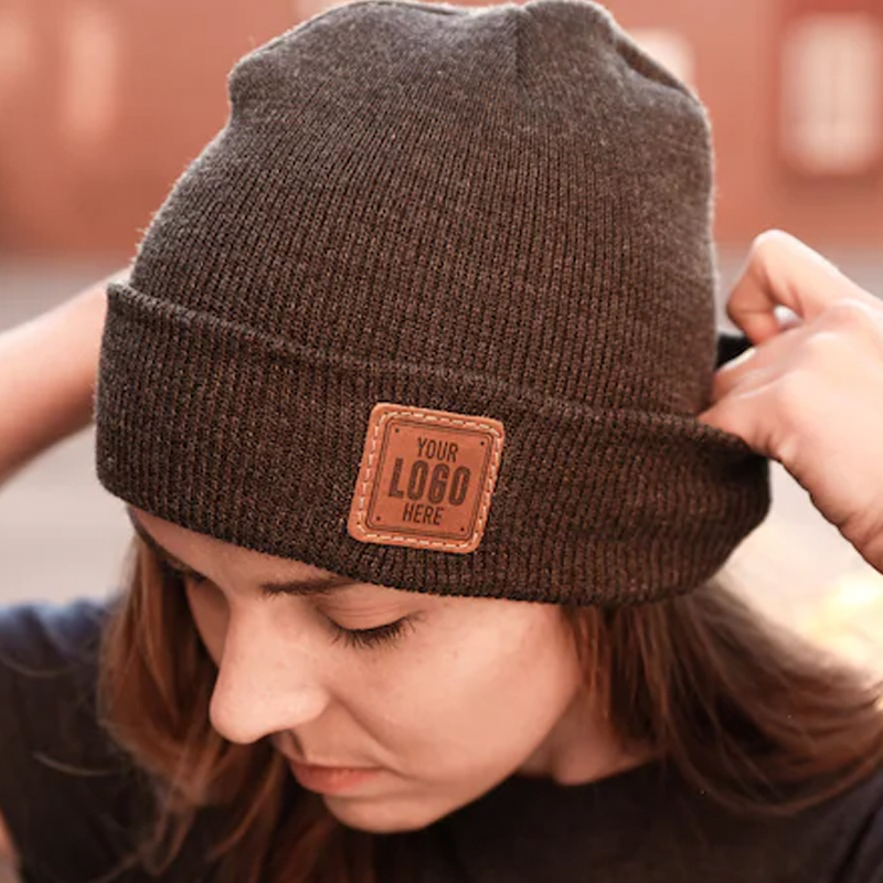 Beanie with Custom Leather Patch